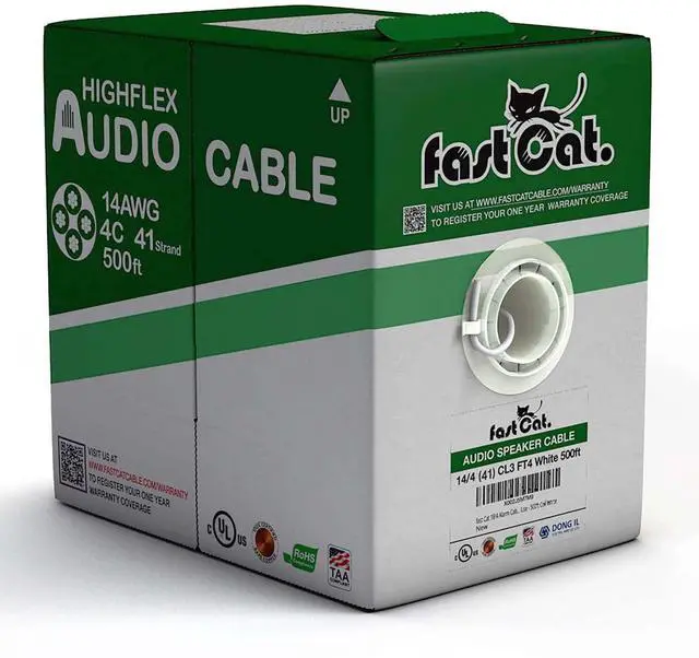 Main image of Audio Cable/Speaker Wire - PVC Jacket - UL Listed & (CMR-CL3R-FT4) Rated in-Wall Use - 100% Oxygen-Free Pure Bare Copper (OFC) - 500ft Pull Box (14AWG 4C (41) MidFlex, White)