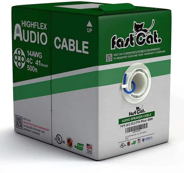 Main image of Speaker Wire 14 Guage 4C, UL Listed & CMR/CL3R-FT4 Rated - Speaker Cable w/PVC Jacket, 100% Oxygen-Free Pure Bare Copper - (41) MidFlex 14 Guage Wire - in-Wall Use-500ft Bulk Cable, Blue