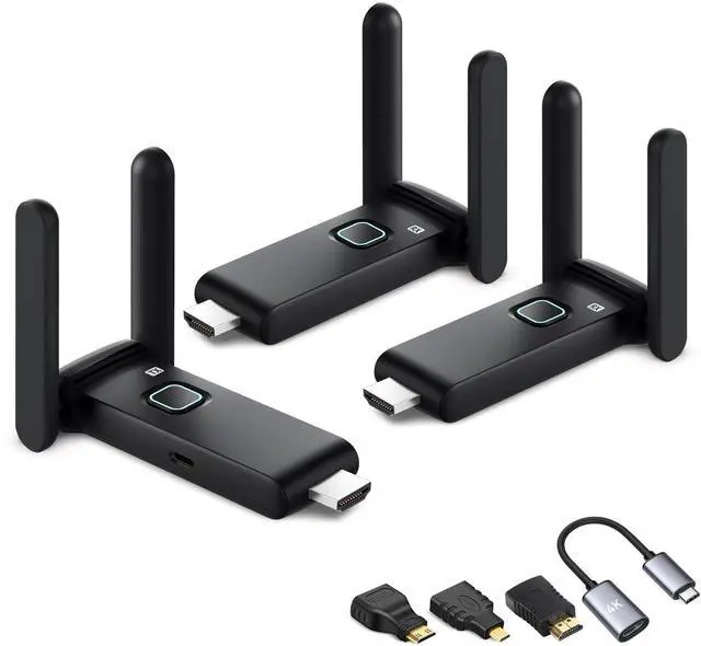 Main image of Wireless HDMI Transmitter and 2 receivers, Plug and Play.2.4/5.8GHz Dual Monitor hdmiwireless Splitter.Portable Streaming TV Extender165FT/50M, from laptops, TV Boxes,DSLR Camera to Multiple displays