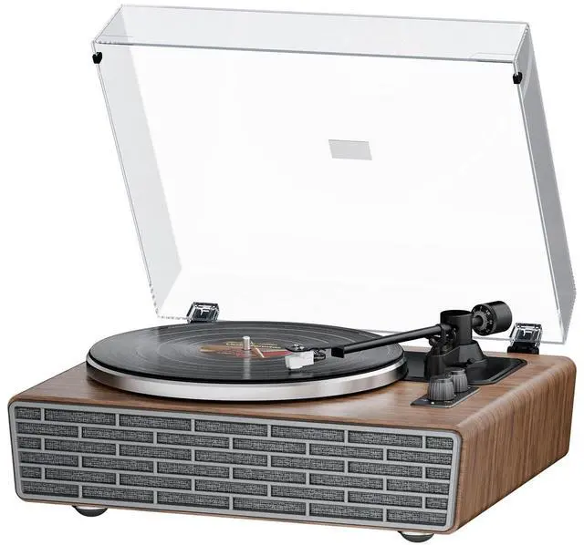 Main image of All in One Vinyl Record Player with 4 Treble/Bass Stereo Speakers,Bluetooth HiFi Turntables for Vinyl Records with Magnetic Cartridge AT-3600L,Phono Preamp,33/45RPM,2-Speed,AUX in/RCA Out
