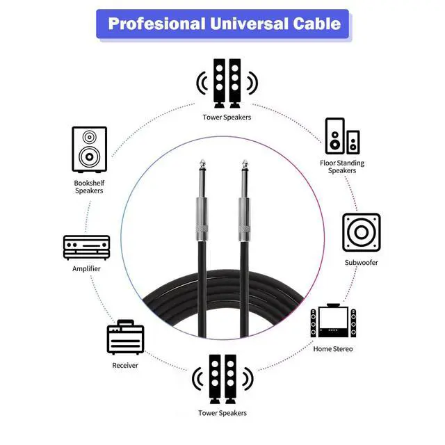 Alt view image 4 of 4 - 2 Pack 100ft 1/4 Inch to 1/4 Inch Male Speaker Cable, 100 feet 6.35mm Stereo Audio Connection Cord, 12 Gauge AWG Wires