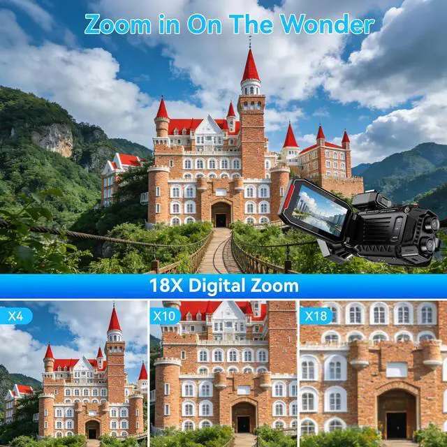 Alt view image 3 of 4 - 8K Video Camera Camcorder, 92MP with 3 270° Flip Screen, 18X Digital Zoom, WiFi and Webcam for YouTube, 64GB SD Card, Built-in Rechargeable 2500mAh Battery (8K Black)