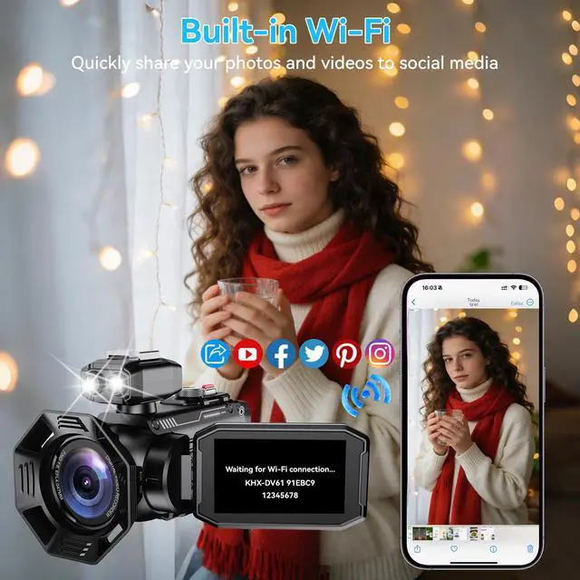Alt view image 4 of 4 - 8K Video Camera Camcorder, 92MP with 3 270° Flip Screen, 18X Digital Zoom, WiFi and Webcam for YouTube, 64GB SD Card, Built-in Rechargeable 2500mAh Battery (8K Black)