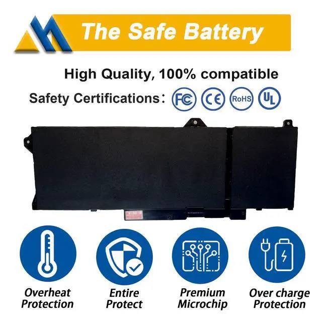 Alt view image 3 of 4 - 64Wh GRT01 Laptop Battery Replacement for Dell Latitude 15 5521 5531 14 5421 5431 Precision 3470 3561 3571 Alienware m17 R5 AMD Series R05P0 00P3TJ 0P3TJ VXD57 05RGW 9JRV0 15.2V 4000mAh 4-Cells