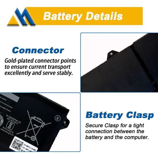 Alt view image 4 of 4 - 64Wh GRT01 Laptop Battery Replacement for Dell Latitude 15 5521 5531 14 5421 5431 Precision 3470 3561 3571 Alienware m17 R5 AMD Series R05P0 00P3TJ 0P3TJ VXD57 05RGW 9JRV0 15.2V 4000mAh 4-Cells