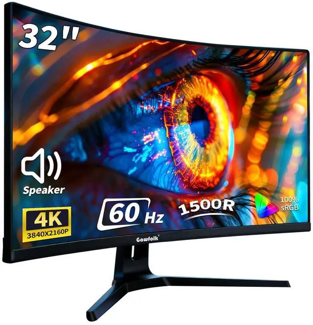 Main image of 32 Inch 4K Curved Monitor 60Hz, UHD 3840x2160 PC Monitor with Built-in Speakers, 1500R Computer Screen, FreeSync, Flicker-Free, HDMI/DP, Wall Mountable for Home Office, Gaming, Entertainment