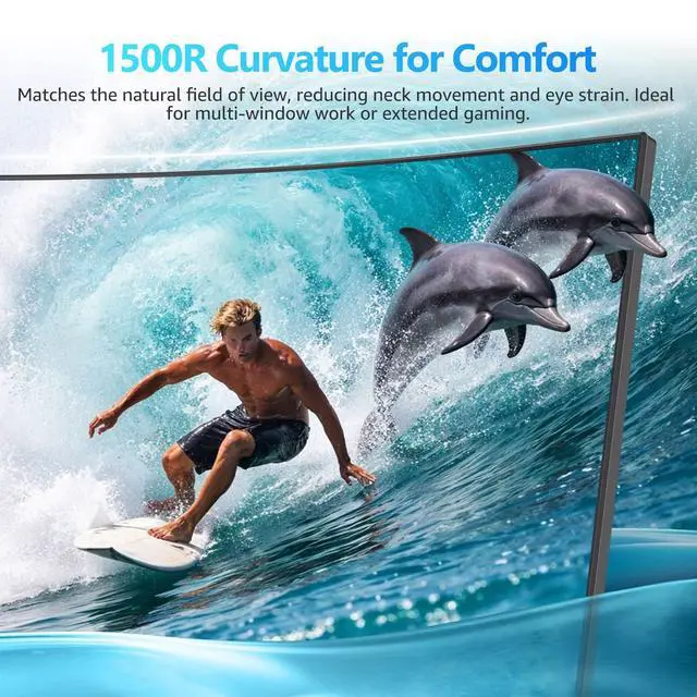 Alt view image 4 of 4 - 32 Inch 4K Curved Monitor 60Hz, UHD 3840x2160 PC Monitor with Built-in Speakers, 1500R Computer Screen, FreeSync, Flicker-Free, HDMI/DP, Wall Mountable for Home Office, Gaming, Entertainment