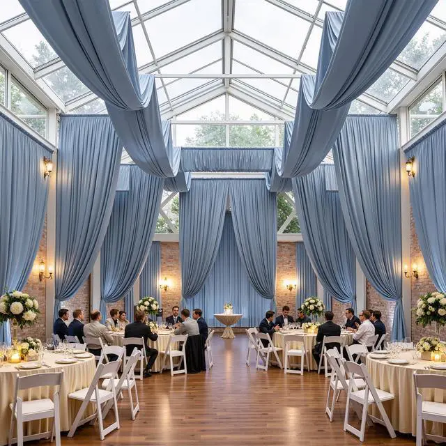 Main image of 4 Panels 5ft(W) x 20ft(H) Dusty Blue Ceiling Drapes for Wedding Parties 20 FT Extra Long Thick Polyester Wrinkle-Free Drapery Tent Decor Decorations for Birthday Party Ceremony Stage Swag