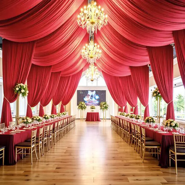 Main image of 10ft×40ft Red Ceiling Drapes for Weddings Parties,2 Panels 5×40ft Extra High Beige Ceiling Curtain for Tent Canopy,Wrinkle Free Draping Elegant Polyester Fabric Drapery for Large Venues Event