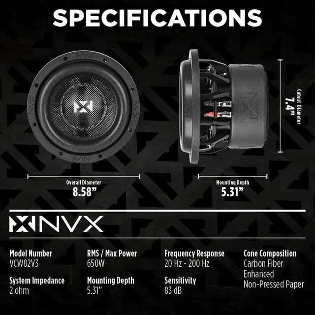 Alt view image 3 of 4 - VCW82v3 8 1300 Watt Max (650W RMS) Dual 2-Ohm VC-Series Car Subwoofer (VCW82 Version 3)