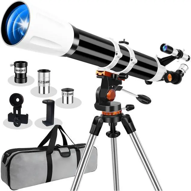 Main image of Telescope for Adults High Powered 90mm Aperture 800mm,Refractor Telescopes for Astronomy Beginners with AZ Mount Tripod,Phone Adapter,Carry Bag (80090black-white)