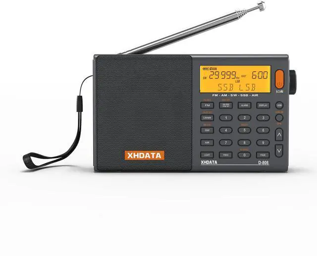 Main image of D808 Portable AM FM SW LW Air Band Radio SSB RDS Multi Band Radio Speaker with LCD Display Alarm Clock External Antenna (Grey)
