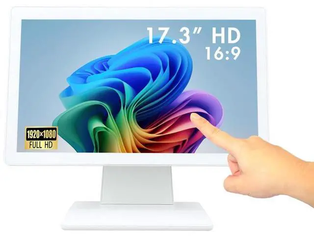 Main image of Commercial Grade 17.3 Inch 1920 x 1080 FHD Touchscreen POS Monitor, 10 Points Touch HDMI VGA, Waterproof Dustproof Screen, Indusitrial, Office, Retail, Gym, Warehouse (White)