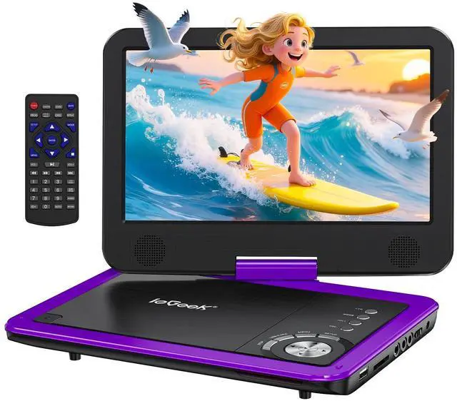 Main image of Portable DVD Player 12.5", with 10.5" HD Swivel Screen, Car Travel DVD Players 5 Hrs Rechargeable Battery, Region-Free Video Player for Kids Elderly, Remote Control, Sync TV, USB&SD, Purple
