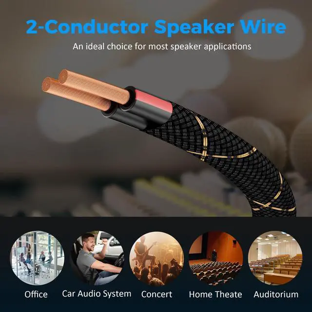 Alt view image 3 of 4 - 14/2 Speaker Wire 100 Feet, 14AWG Gauge Speaker Cable, Direct Burial, Durable Nylon Braided, in Wall, 2 Conductors, OFC Oxygen-Free Copper, for Car Audio Stereos, Home Theater, Surround Sound, Radio