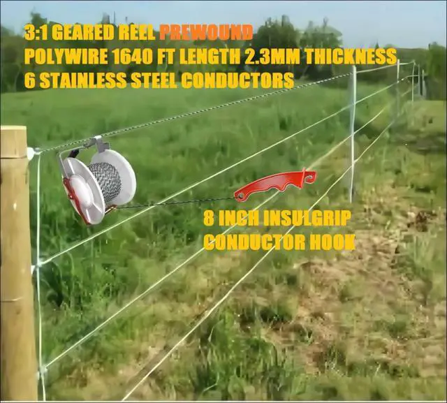 Alt view image 4 of 4 - 2 Pack 3:1 Geared Electric Fencing Standard Reel with 1969ft Premium Polywire 6 Conductors Plus 2 Free 8 inch Insulgrip