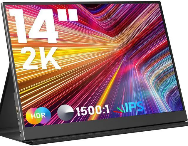 Main image of Portable Monitor 14inch 2K Laptop Monitor USB C HDMI Gaming Ultra-Slim IPS Display Smart Cover & Speakers, 2160 * 1440P Screen for Laptop, HDR External Monitor for Laptop PC Phone Mac Xbox