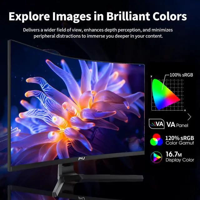 Alt view image 3 of 4 - 32 Inch Curved Monitor 4K 60Hz, UHD PC Monitor Built-in Speakers, Computer Screen for Home Office Business, DP, HDMI, Compatible with Wall mounting 100 * 100MM - Black