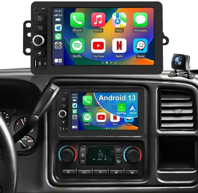Main image of Upgrade Radio For Chevrolet Chevy Silverado 1500 2003-2006, Yukon Tahoe GMC Sierra 1500 2003-2006, Savana 2003-2007, 7"HD Touchscreen Car Stereo Carplay Android Auto Fast Charging Camera 5GWifi GPS FM