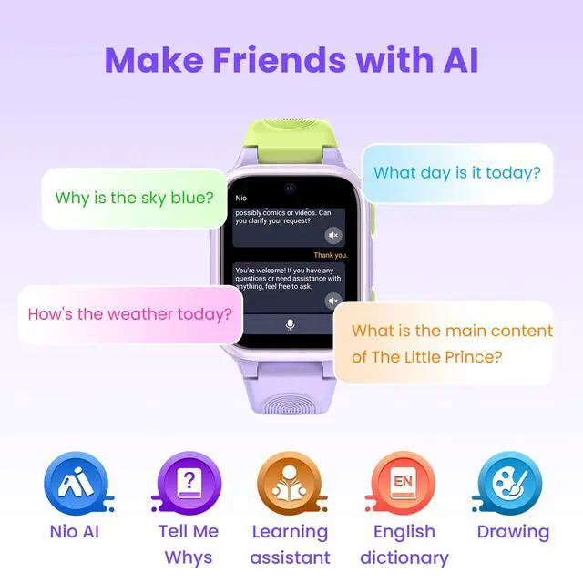 Alt view image 2 of 6 - K9 Smart Watch for Kids with GPS Tracker, AI Voice & Video Call,1.78" AMOLED, 4G Smartwatch with SOS, Parental Controls, School Mode, IP68 Waterproof Kids Smartwatch for Teens Ages 6 and Up