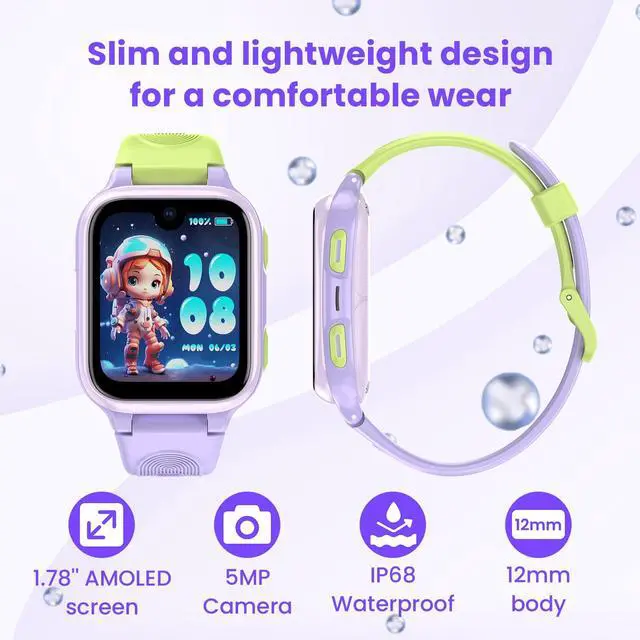 Alt view image 3 of 6 - K9 Smart Watch for Kids with GPS Tracker, AI Voice & Video Call,1.78" AMOLED, 4G Smartwatch with SOS, Parental Controls, School Mode, IP68 Waterproof Kids Smartwatch for Teens Ages 6 and Up