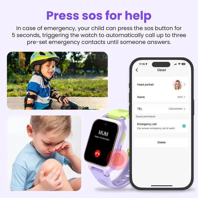 Alt view image 6 of 6 - K9 Smart Watch for Kids with GPS Tracker, AI Voice & Video Call,1.78" AMOLED, 4G Smartwatch with SOS, Parental Controls, School Mode, IP68 Waterproof Kids Smartwatch for Teens Ages 6 and Up