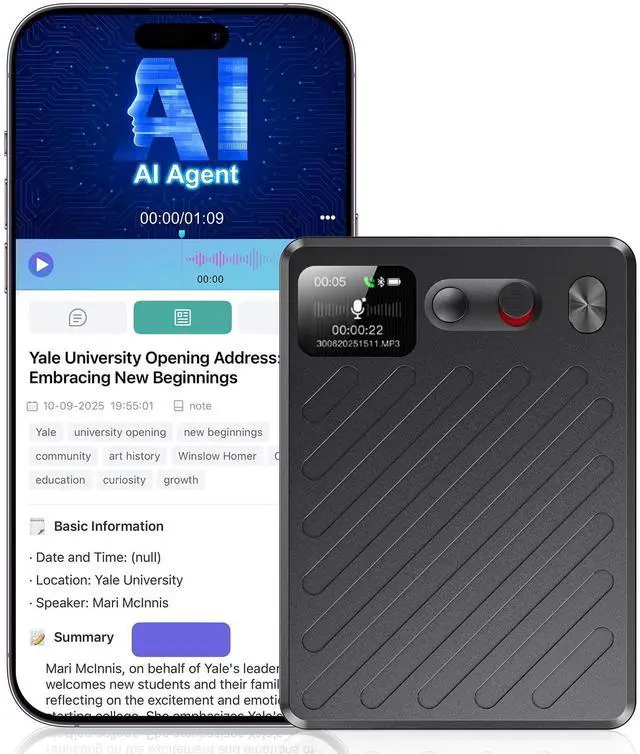 Main image of AI Voice Recorder, AI Transcription & Summary, APP Control AI Note Taking Device Supports 132+ Languages, 100H 64GB Memory, Magnetic Audio Recorder for Lectures, Learning, Meetings, Calls, Black