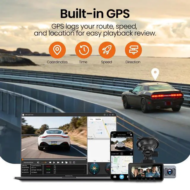 Alt view image 5 of 6 - JIMIMAX 4K+1080P+1080P 3 Channel Dash Cam Front and Rear with Cabin, Free 128GB Card Included, 5.8GHz WIFI6 Dash Camera, IR Night Vision, Built-in GPS, G-Sensor, 24H Parking Mode, Support 512GB Max