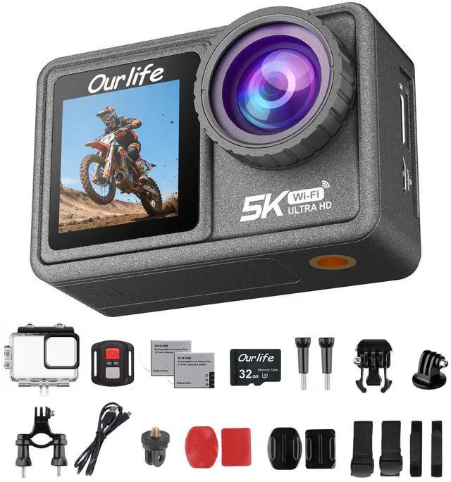 Main image of 5K/30fps Action Camera,Vlogging Camera with a 1/2.3 Sensor,30M Waterproof Underwater Camera,170° Wide FOV Video,Stunning Low-Light Imaging EIS Remote Control(2*Battery,32GB)