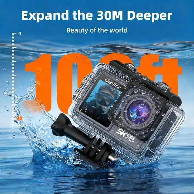 Alt view image 6 of 6 - 5K/30fps Action Camera,Vlogging Camera with a 1/2.3 Sensor,30M Waterproof Underwater Camera,170° Wide FOV Video,Stunning Low-Light Imaging EIS Remote Control(2*Battery,32GB)
