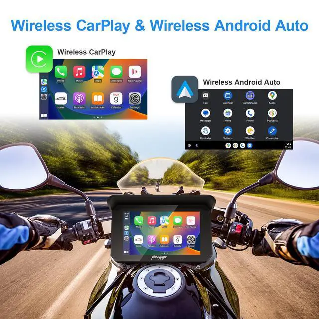 Alt view image 2 of 6 - 2026 Portable 5" Wireless Motorcycle Carplay (Inculed 128G SD Card) with Android Auto Screen, HD Waterproof Touch Screen, TPMS, GPS Navigation System, G-Sensor, Duble Dash Cam/Camera
