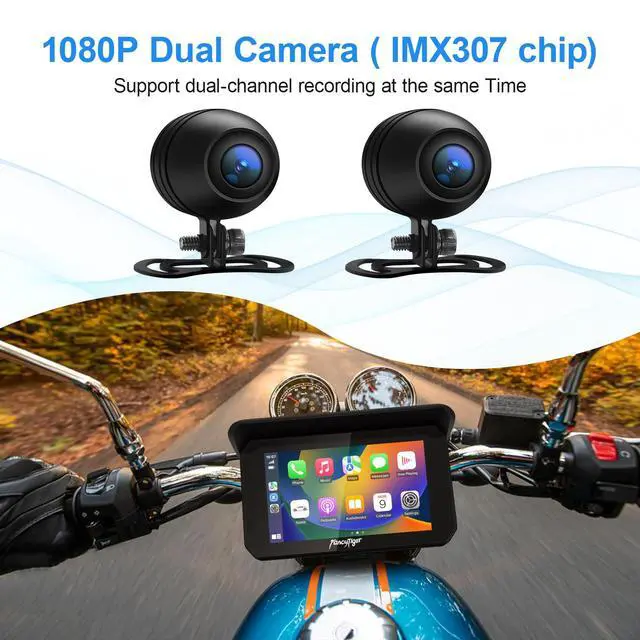 Alt view image 3 of 6 - 2026 Portable 5" Wireless Motorcycle Carplay (Inculed 128G SD Card) with Android Auto Screen, HD Waterproof Touch Screen, TPMS, GPS Navigation System, G-Sensor, Duble Dash Cam/Camera