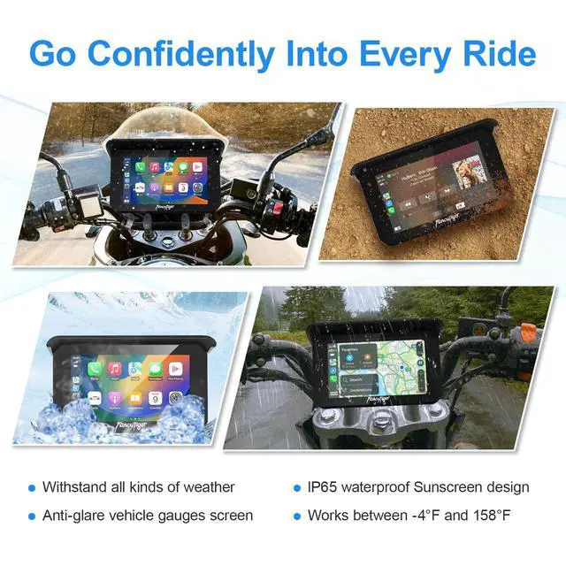 Alt view image 5 of 6 - 2026 Portable 5" Wireless Motorcycle Carplay (Inculed 128G SD Card) with Android Auto Screen, HD Waterproof Touch Screen, TPMS, GPS Navigation System, G-Sensor, Duble Dash Cam/Camera