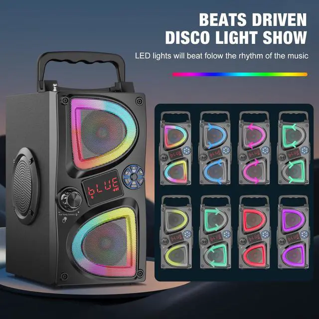 Alt view image 2 of 6 - Bluetooth Speaker, 60W(Peak) Wireless Portable Bluetooth Speakers, Beat-Driven Lights, Loud Stereo Small Party Speaker with Double Woofer, Speakers with Two Microphone for Outdoor, Garage, Camping