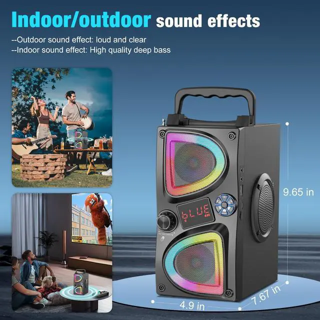 Alt view image 5 of 6 - Bluetooth Speaker, 60W(Peak) Wireless Portable Bluetooth Speakers, Beat-Driven Lights, Loud Stereo Small Party Speaker with Double Woofer, Speakers with Two Microphone for Outdoor, Garage, Camping