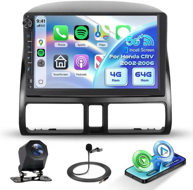 Main image of 8 Core 4G+64G Android 15 Car Radio for Honda CRV 2002-2006, Qual-comm Snapdragon Chip, Wireless Carplay Android Auto, 5GWiFi GPS, 9 inch IPS Touchscreen Radio Bluetooth 5.1 FM RDS AHD Backup Camera