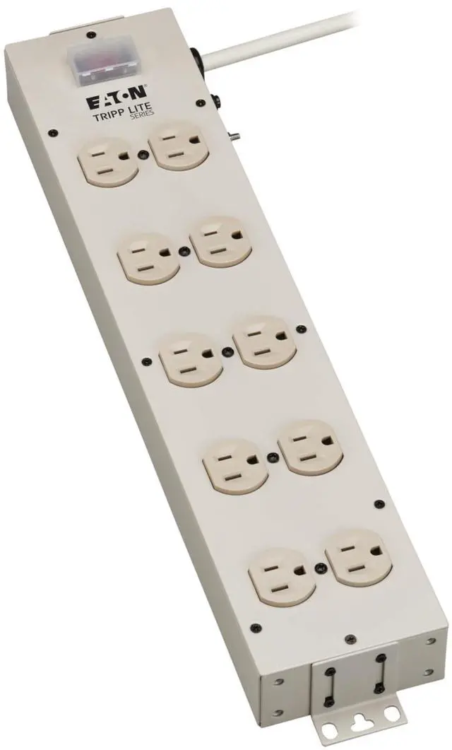 Main image of Eaton Series 10 Outlet Heavy Duty Power Strip, Metal, Under Desk & Wall Mount Option, 15ft Extension Cord, On/Off Switch Cover, Industrial Garage Shop Work Bench, White (TLM1015NC)