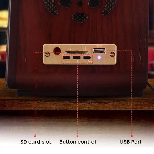 Alt view image 4 of 6 - Retro Wireless Bluetooth Radio Speaker - Classic Vintage Style Audio Sound Receiver System w/Built-in Stereo Speakers, USB, SD Card Slot, AUX, RCA, MP3, AM/FM Tuner - PUNP34BT