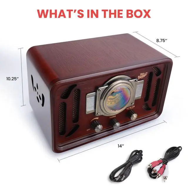 Alt view image 6 of 6 - Retro Wireless Bluetooth Radio Speaker - Classic Vintage Style Audio Sound Receiver System w/Built-in Stereo Speakers, USB, SD Card Slot, AUX, RCA, MP3, AM/FM Tuner - PUNP34BT