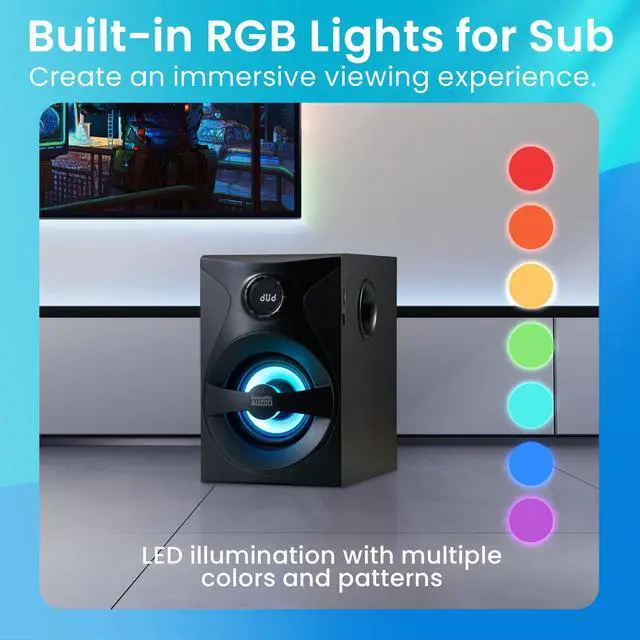 Alt view image 5 of 6 - Goldwood Bluetooth 5.1 Surround Sound Home Theater Speaker System with LED Display, FM Tuner, USB/SD Inputs - 6-Piece Set with Remote Control, Black