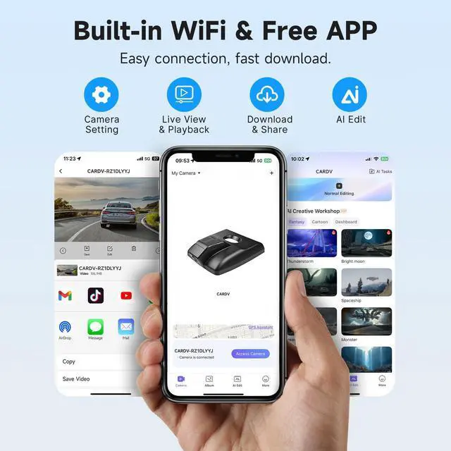 Alt view image 6 of 6 - 4K+1080P Dash Cam Front and Rear for Lexus ES 2019-2026 ES350 ES300h F Sport ES250 etc., OEM Look,Free 128GB SD Card, Dash Cam with WiFi & APP, Loop Recording, G-Sensor, Plug & Play Dashcam