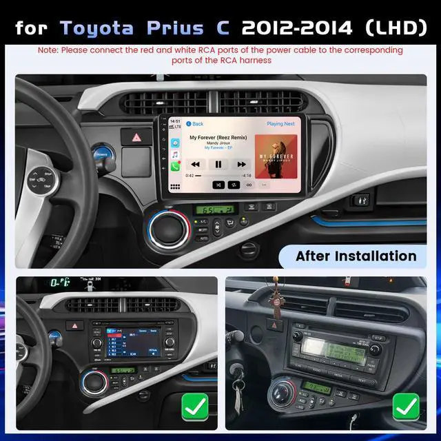Alt view image 2 of 6 - 4G+128G Car Radio for Toyota Prius 2012-2014,9'' Incell Screen Full Touchscreen Stereo Wireless CarPlay Android Auto Android 15 32-EQ Bluetooth FM/RDS GPS WiFi SWC AHD Backup Camera