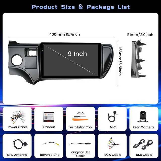 Alt view image 6 of 6 - 4G+128G Car Radio for Toyota Prius 2012-2014,9'' Incell Screen Full Touchscreen Stereo Wireless CarPlay Android Auto Android 15 32-EQ Bluetooth FM/RDS GPS WiFi SWC AHD Backup Camera