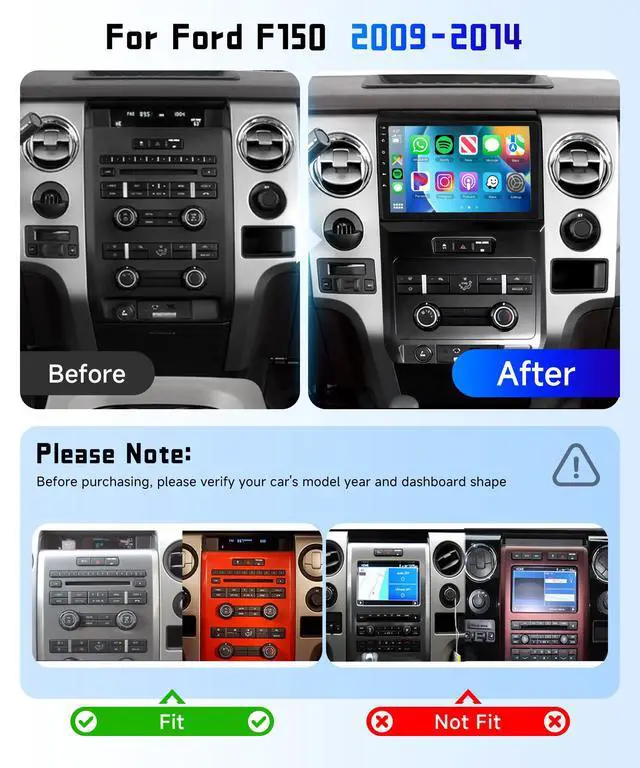 Alt view image 2 of 6 - 4G+128G Car Radio Stereo for Ford F150 2009-2014, 9inch HD in-Cell Touch Screen/Android 15/Wireless CarPlay/Android Auto/GPS/WiFi/5.0Bluetooth/FM/RDS/SWC/AHD Backup Camera