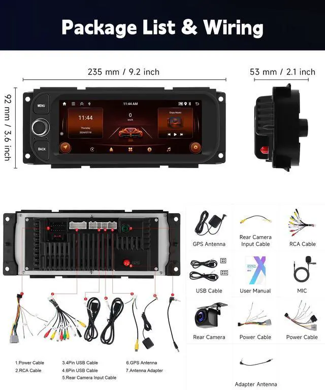 Alt view image 6 of 6 - 2+64G for Dodge Ram 1500/2500/3500 Radio 2002-2006,for Jeep Grand Cherokee 1999-2004,for Jeep Wrangler 2003-2006-Android Wireless CarPlay Android Auto 6.86 IPS Touch Screen Car Radio for Dodge Ram