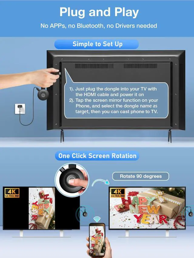 Alt view image 5 of 6 - 2026 Upgraded 4K Wireless HDMI Display Dongle Adapter - HDMI Wireless Miracast AirPlay Dongle - Screen Mirroring Extender Video/Audio Streaming from Laptop/PC/Smartphone to HDTV/Projector/Monitor