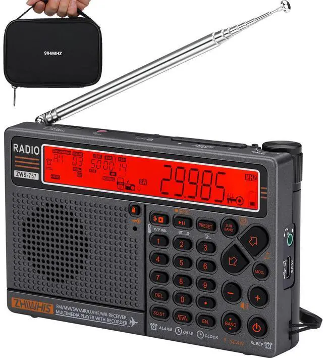 Main image of Shortwave Radio with APP Control and Antenna Port, AIR AM FM SW UHF VHF WB NOAA Emergency Radios, Flashlight/SOS Alarm/Bluetooth/MicroSD Play/1000Presets/Rechargeable Portable Receiver ZWS-757