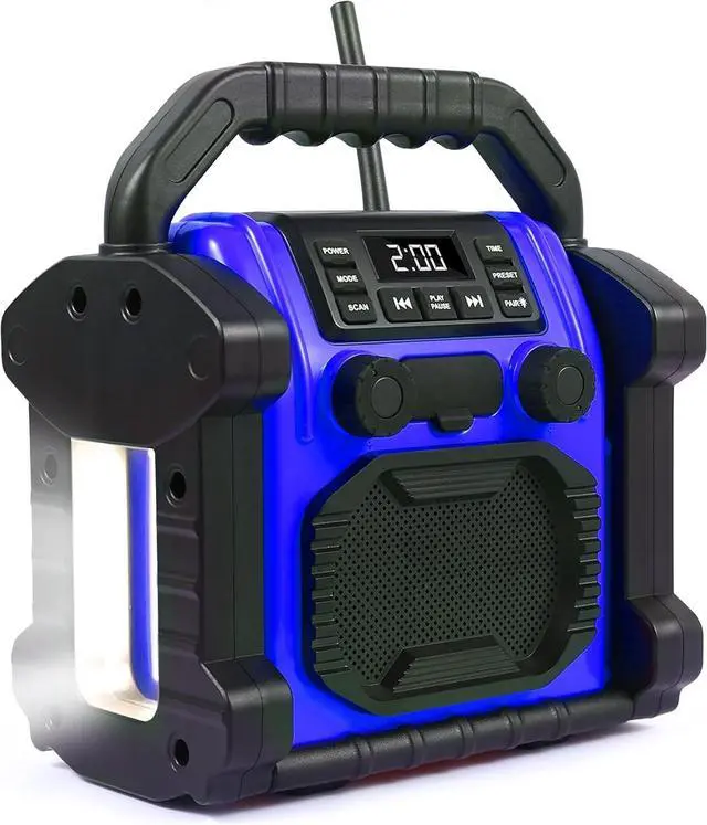Main image of Outdoor Radios Waterproof Bluetooth Speaker, 30W 8000mAh Battery FM Clock Radio,Portable with LED Lights,Anticollision FM Radios for Outdoor/Workshop/Garage (Blue)