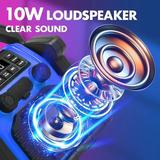Alt view image 5 of 6 - Outdoor Radios Waterproof Bluetooth Speaker, 30W 8000mAh Battery FM Clock Radio,Portable with LED Lights,Anticollision FM Radios for Outdoor/Workshop/Garage (Blue)