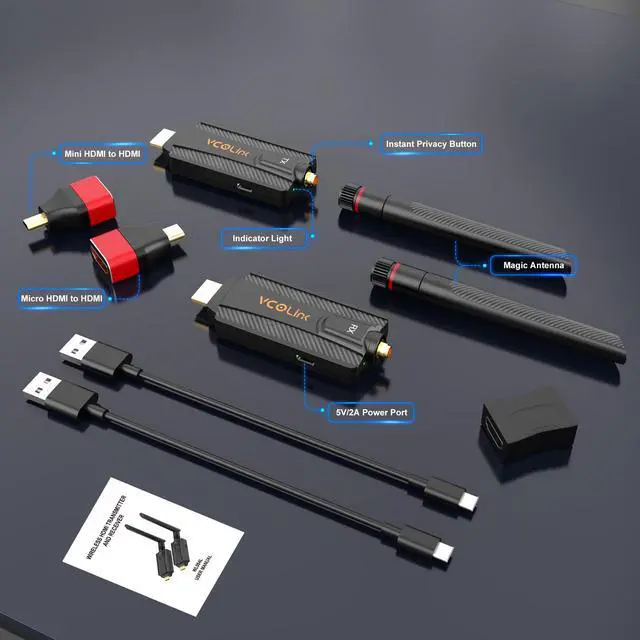 Alt view image 5 of 6 - Wireless HDMI Transmitter and Receiver, 1 to 2 Extender Kit 656ft Long Range Stable 1080P,5GHz 0.05s Low Lag with Privacy Button, Plug and Play for Streaming from Camera/TV Box/PC/Laptop to Monitor